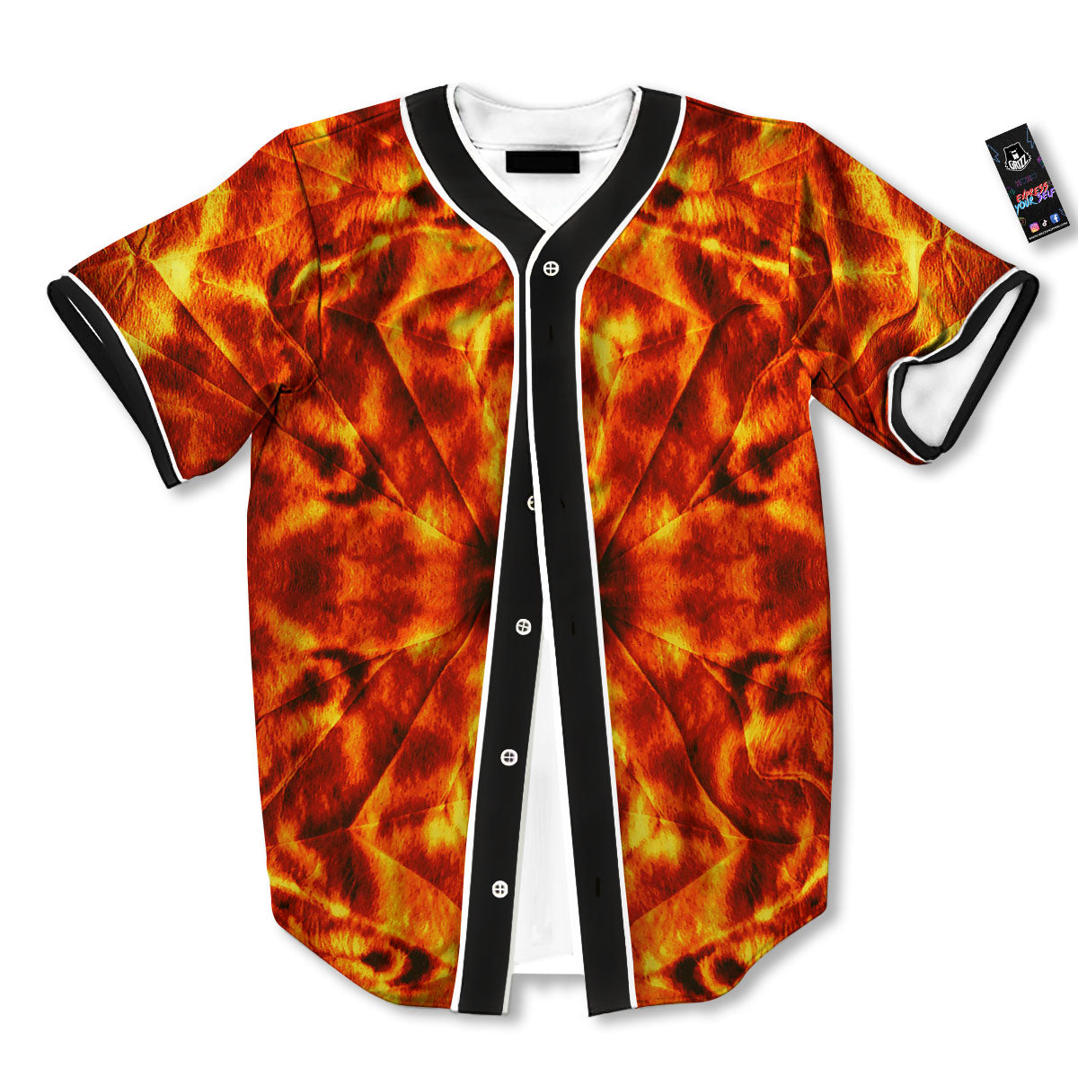 Kaleidoscope Flame Print Baseball Jersey-grizzshop