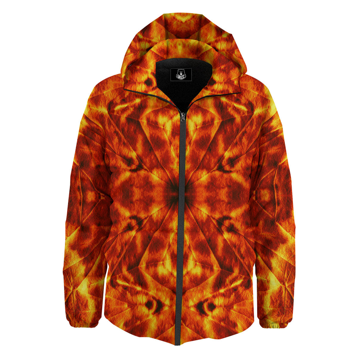 Kaleidoscope Flame Print Down Jacket-grizzshop