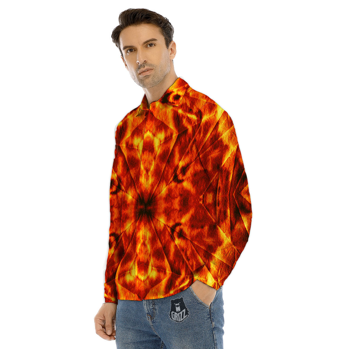 Kaleidoscope Flame Print Men's Dress Shirts-grizzshop