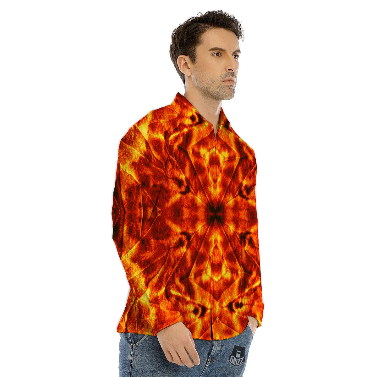 Kaleidoscope Flame Print Men's Dress Shirts-grizzshop