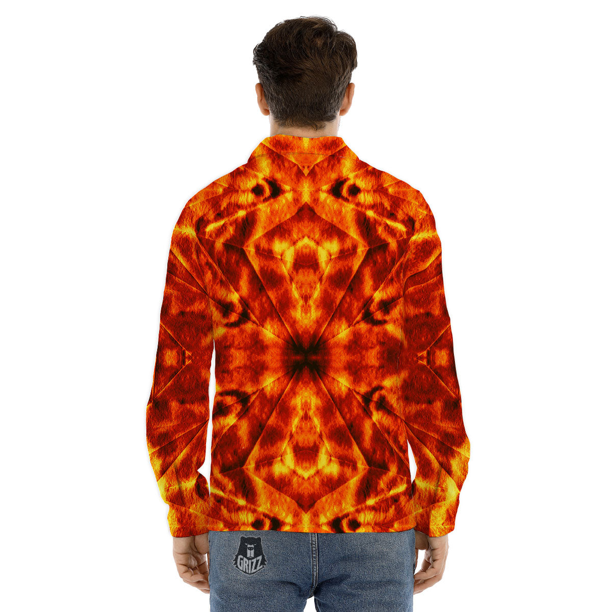 Kaleidoscope Flame Print Men's Dress Shirts-grizzshop