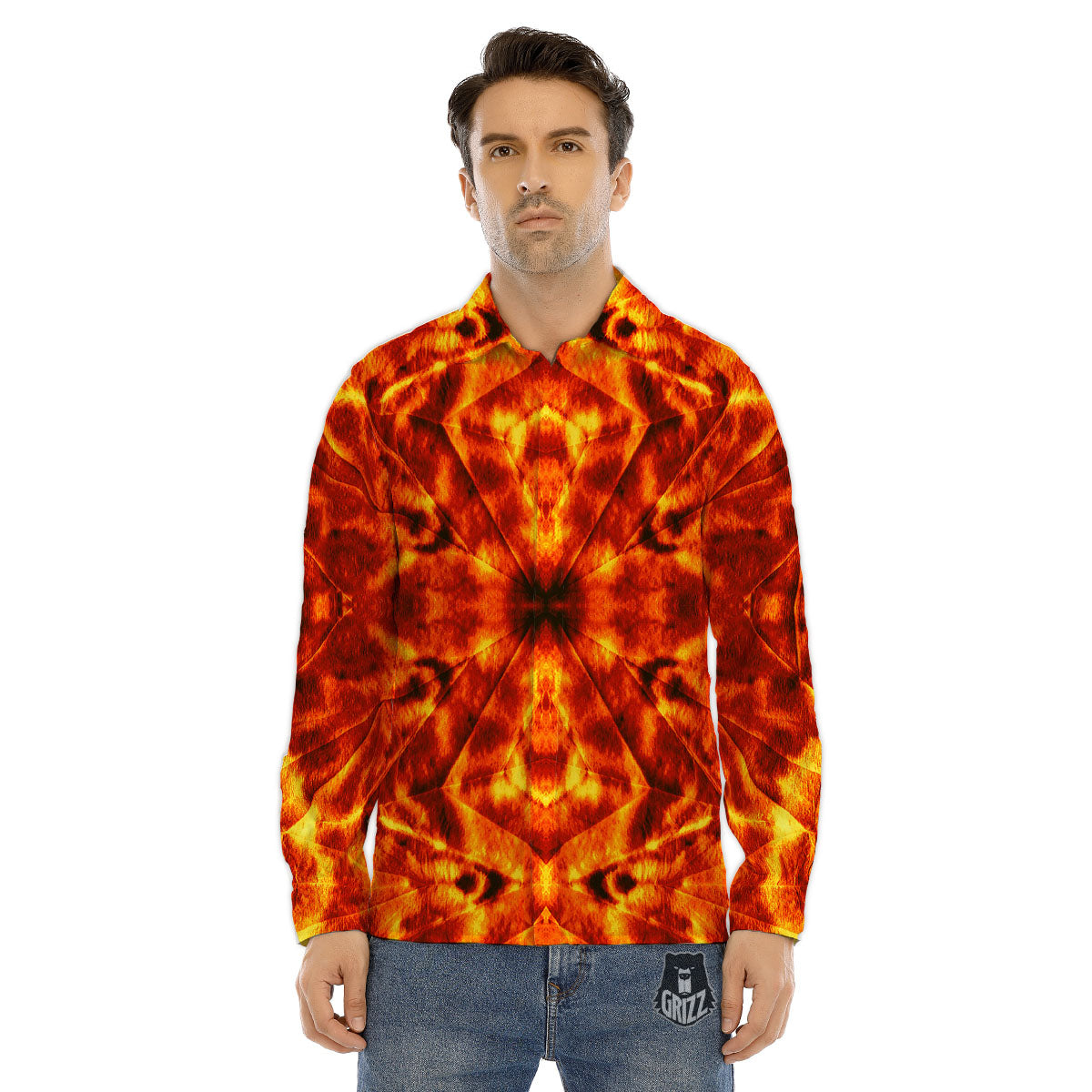 Kaleidoscope Flame Print Men's Dress Shirts-grizzshop
