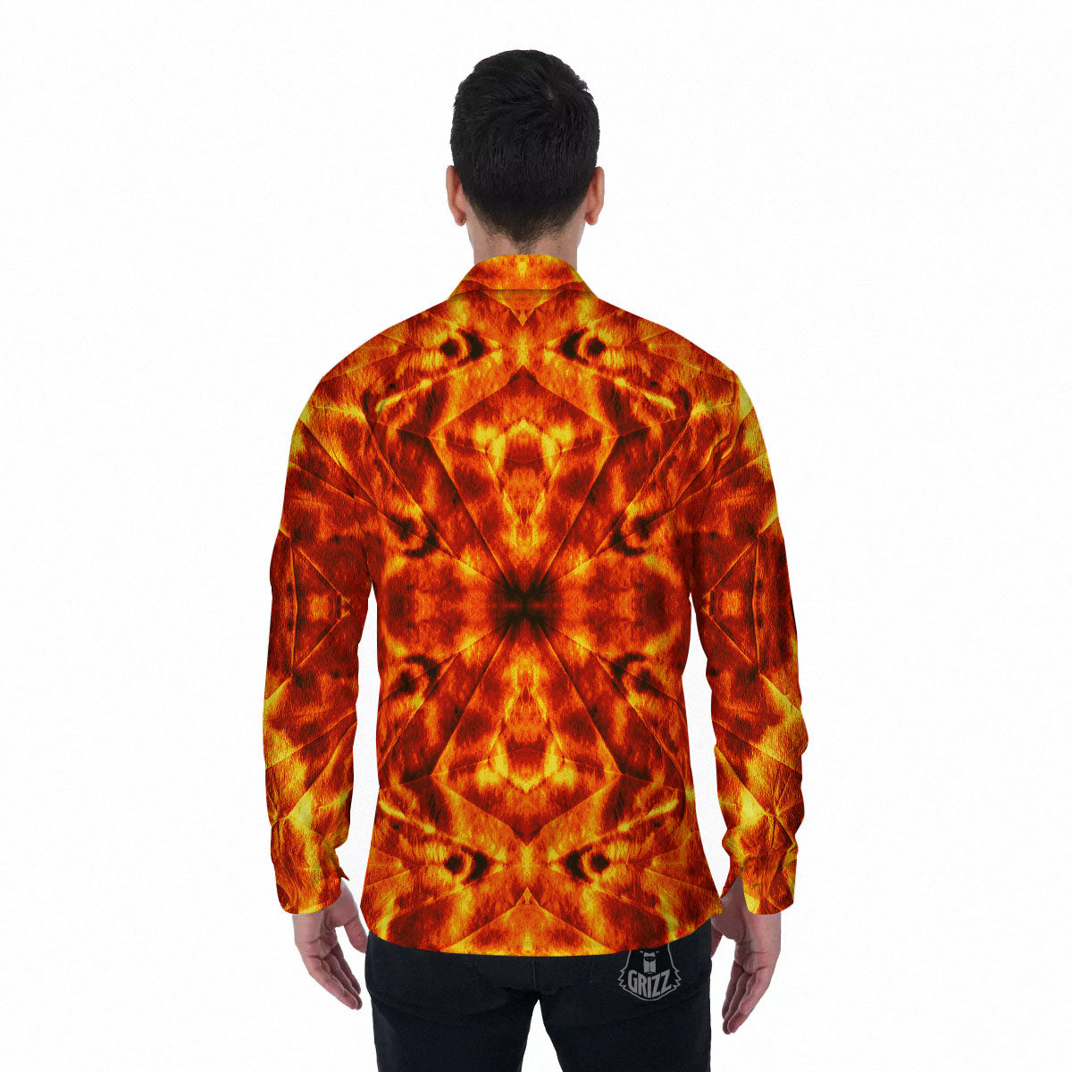 Kaleidoscope Flame Print Men's Long Sleeve Shirts-grizzshop