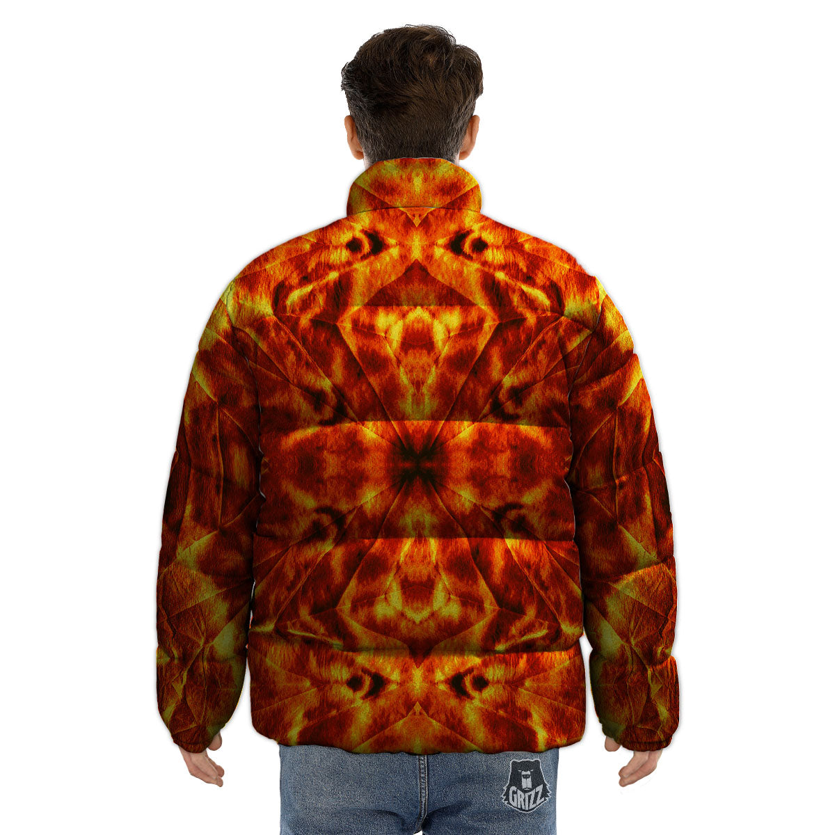 Kaleidoscope Flame Print Puffer Jacket-grizzshop