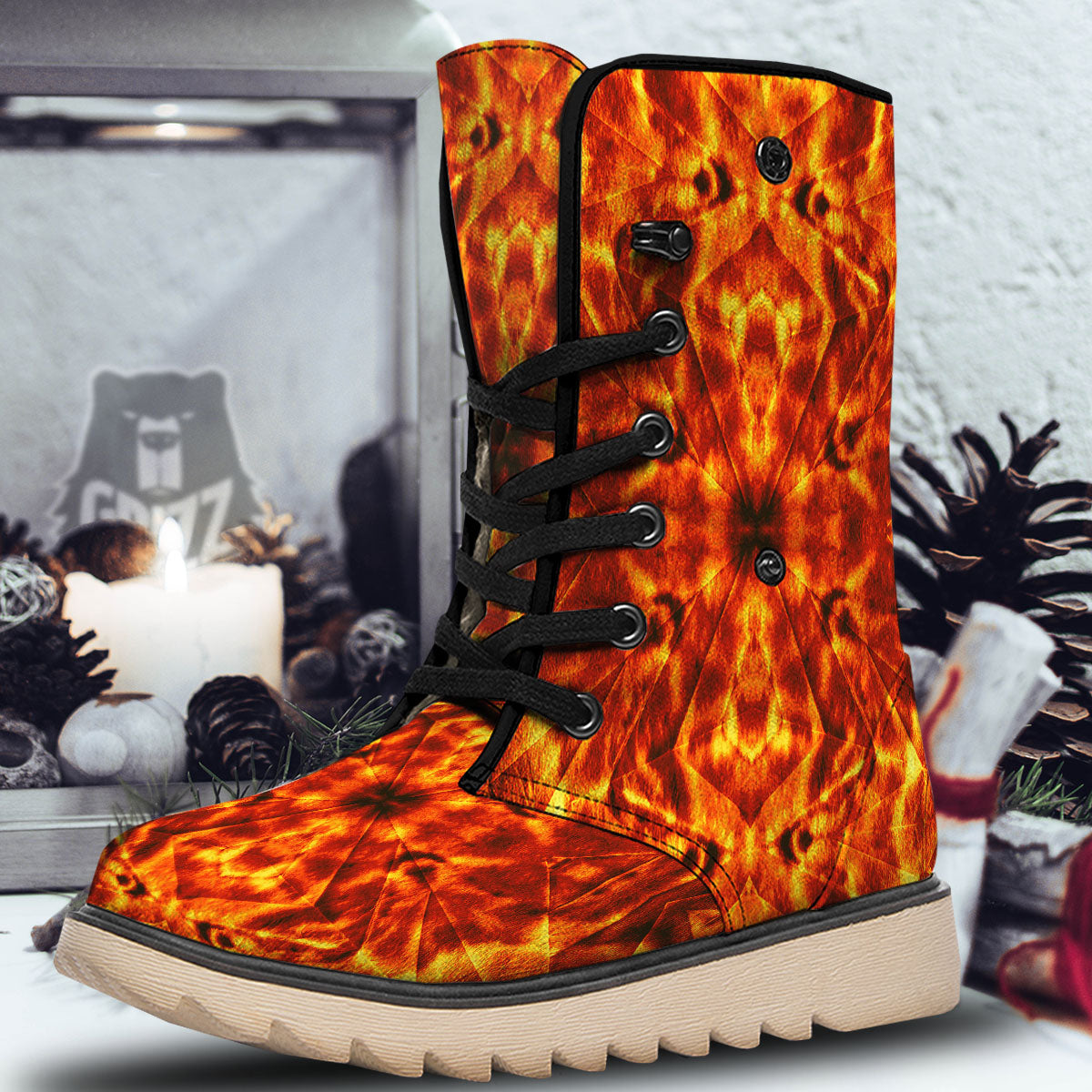 Kaleidoscope Flame Print Snow Boots-grizzshop