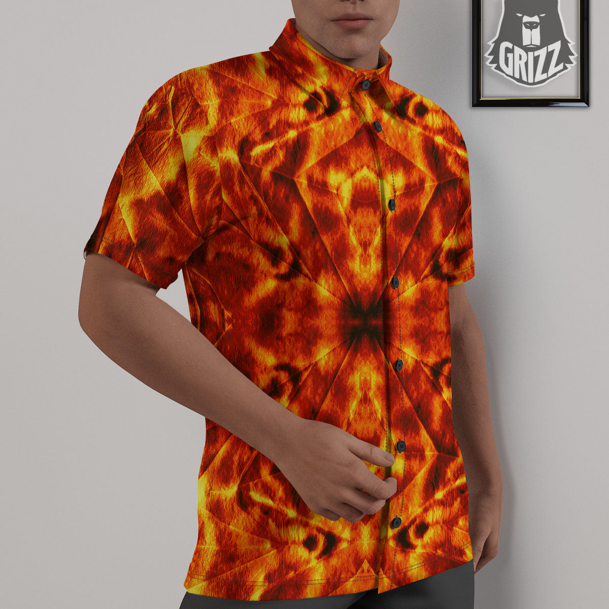 Kaleidoscope Flame Print Untucked Shirts-grizzshop