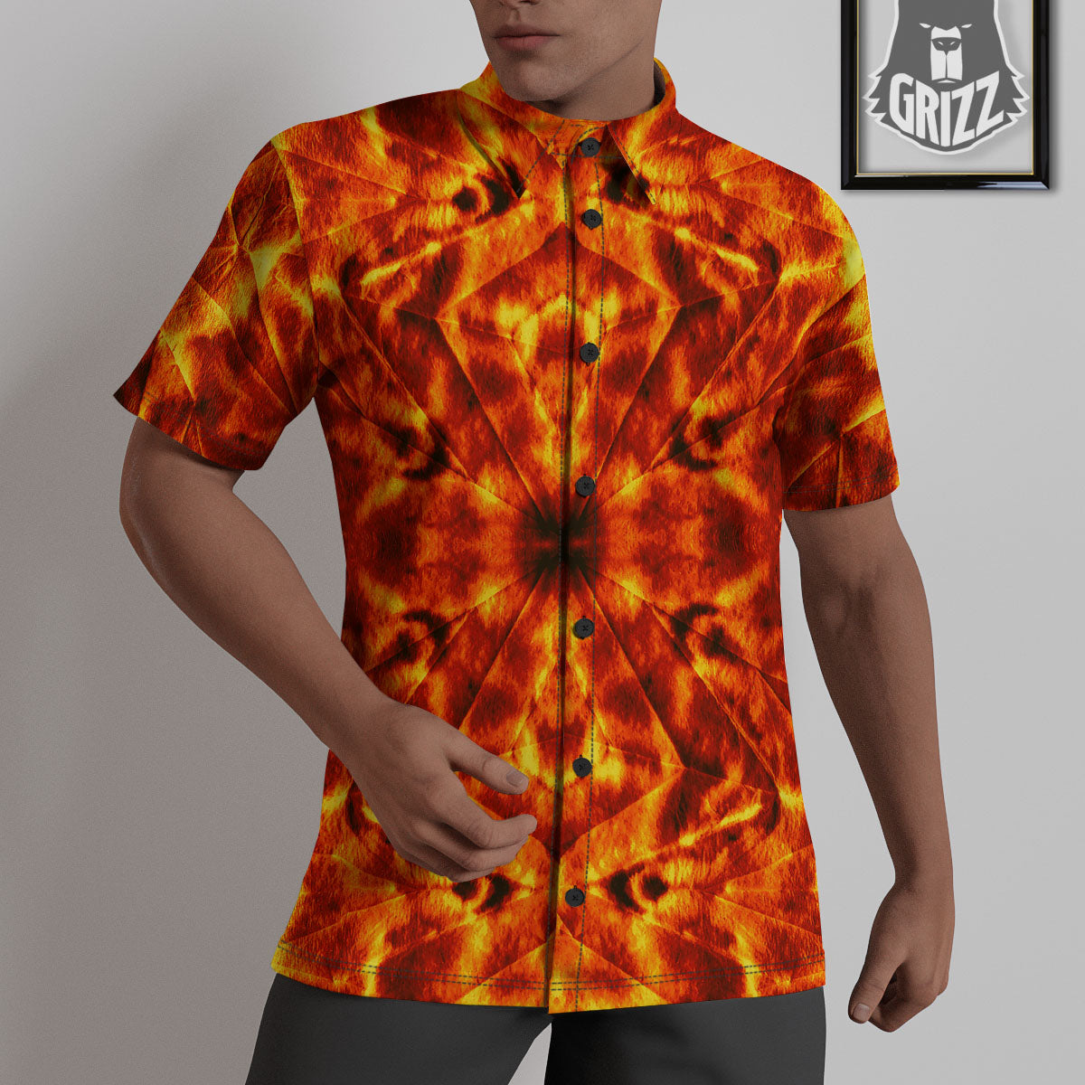 Kaleidoscope Flame Print Untucked Shirts-grizzshop