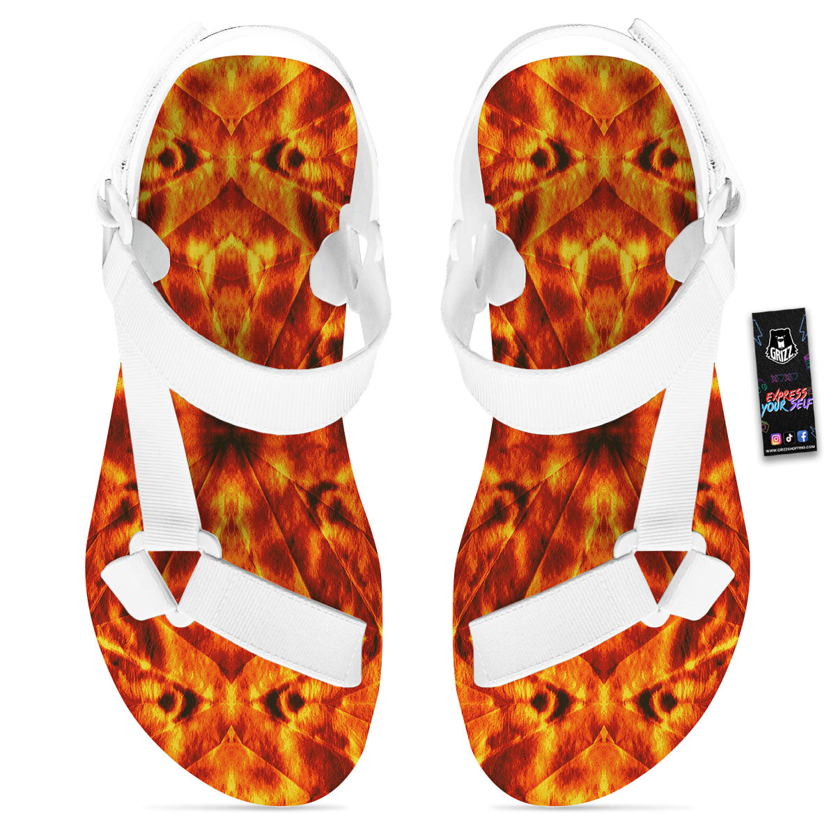Kaleidoscope Flame Print White Open Toe Sandals-grizzshop