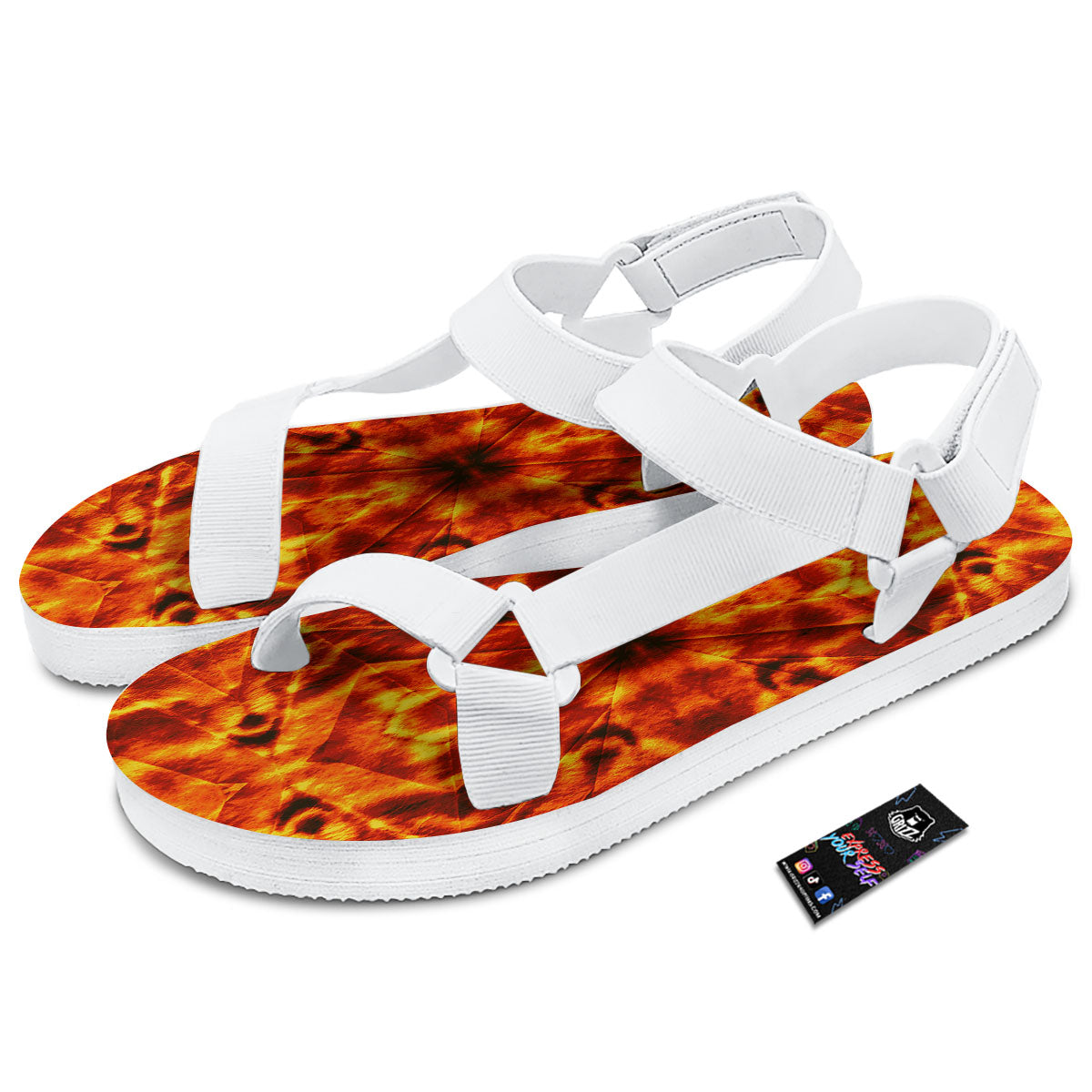 Kaleidoscope Flame Print White Open Toe Sandals-grizzshop