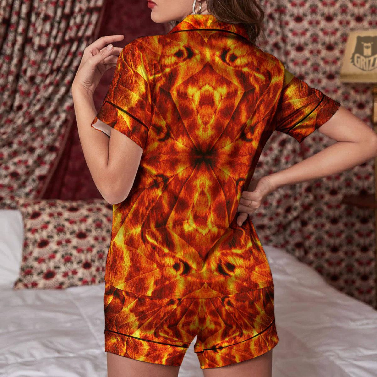 Kaleidoscope Flame Print Women Silk Pajamas-grizzshop