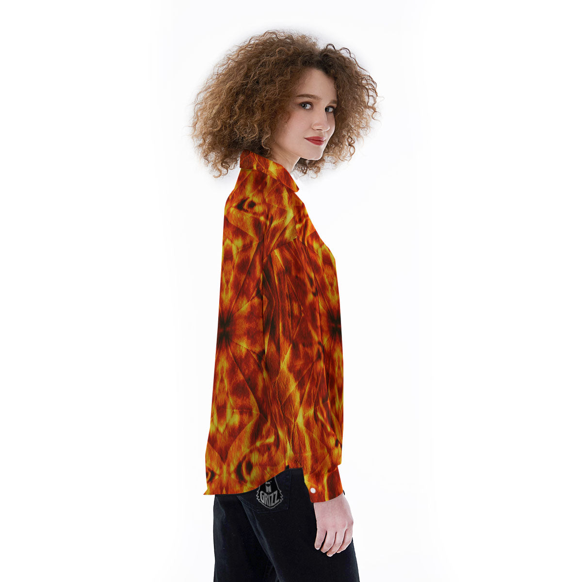 Kaleidoscope Flame Print Women's Long Sleeve Shirts-grizzshop