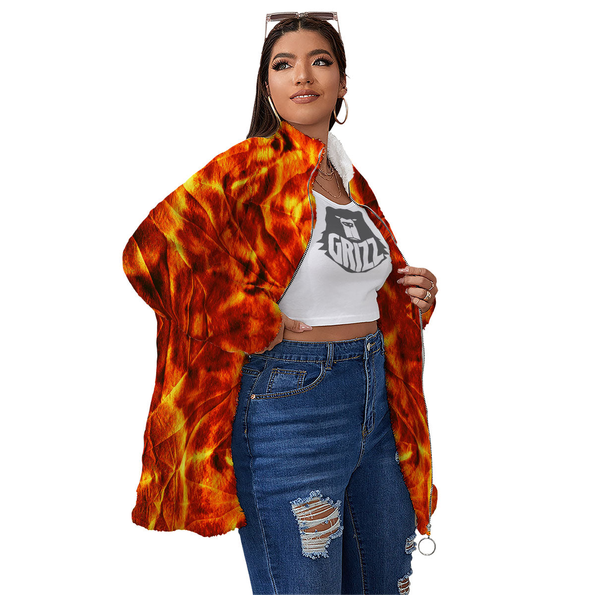 Kaleidoscope Flame Print Women's Sherpa Jacket-grizzshop