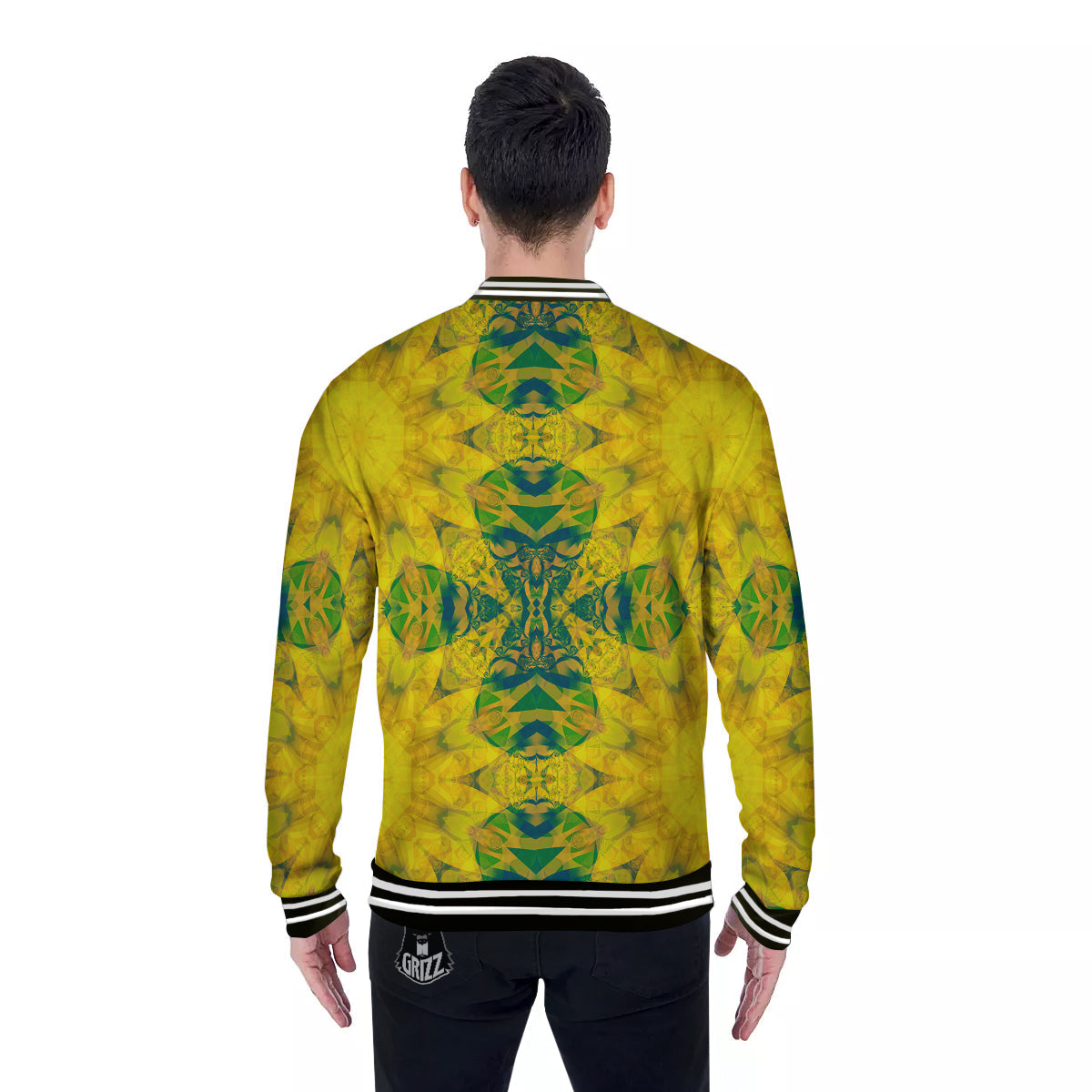 Kaleidoscope Flower Yellow Print Pattern Baseball Jacket-grizzshop