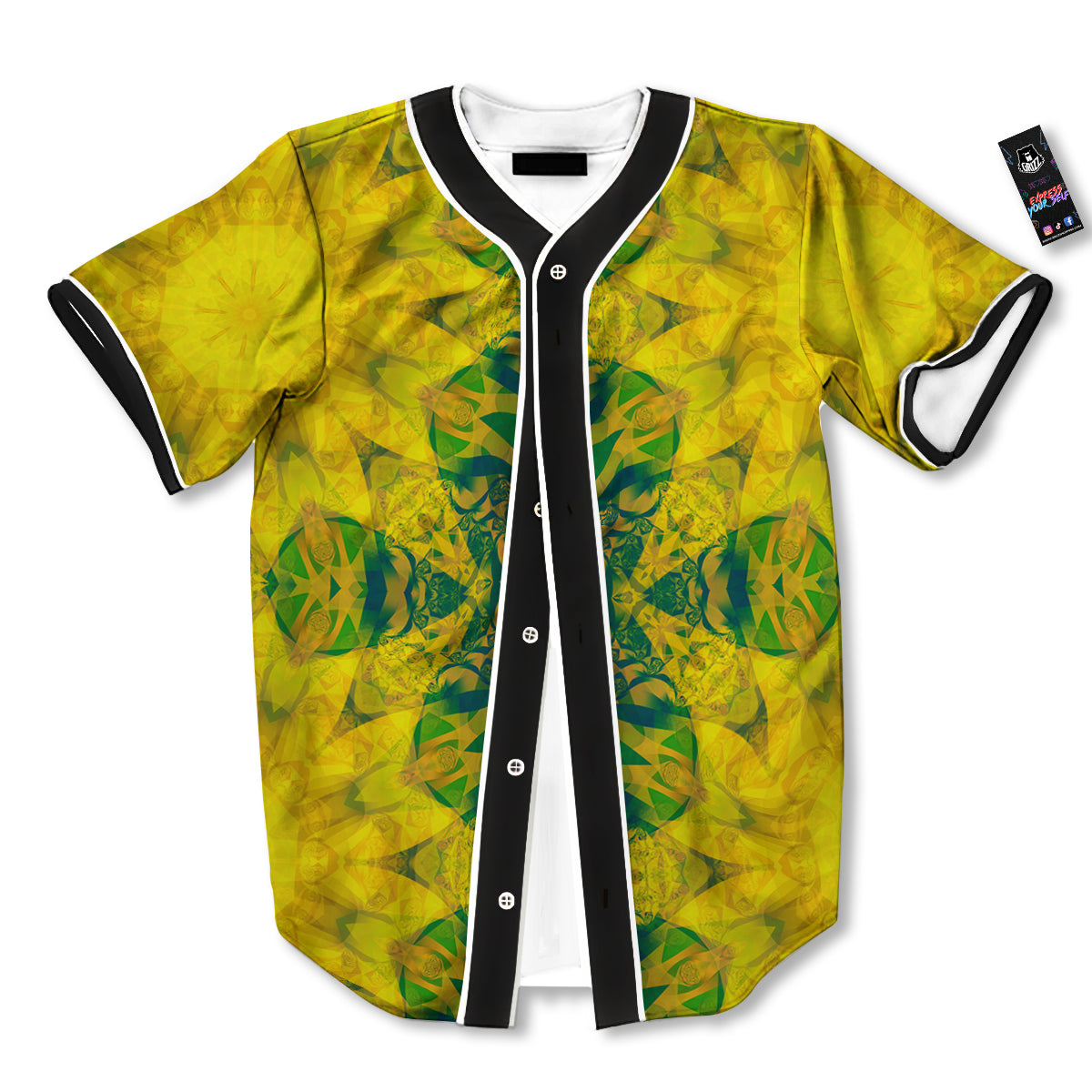 Kaleidoscope Flower Yellow Print Pattern Baseball Jersey-grizzshop