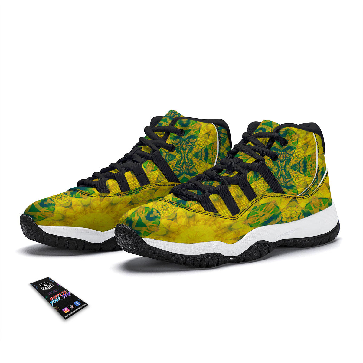 Kaleidoscope Flower Yellow Print Pattern Black Bball Shoes-grizzshop