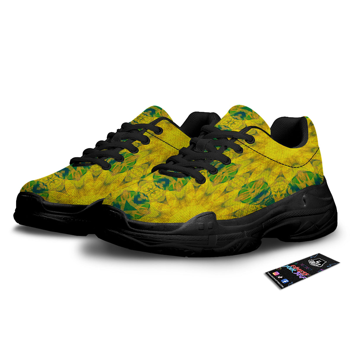 Kaleidoscope Flower Yellow Print Pattern Black Chunky Shoes-grizzshop