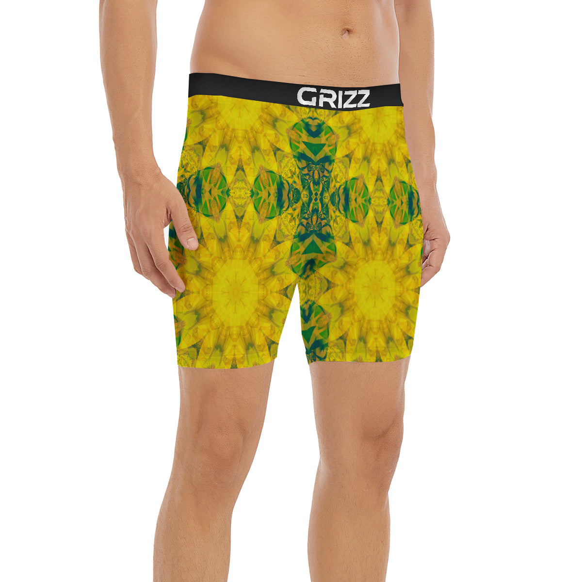Kaleidoscope Flower Yellow Print Pattern Boxer Briefs-grizzshop