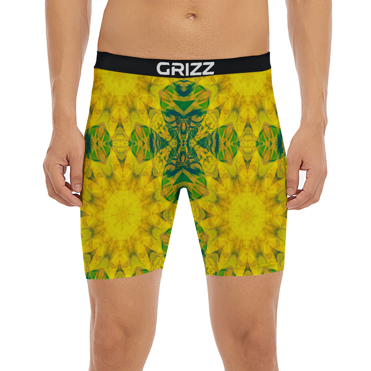Kaleidoscope Flower Yellow Print Pattern Boxer Briefs-grizzshop