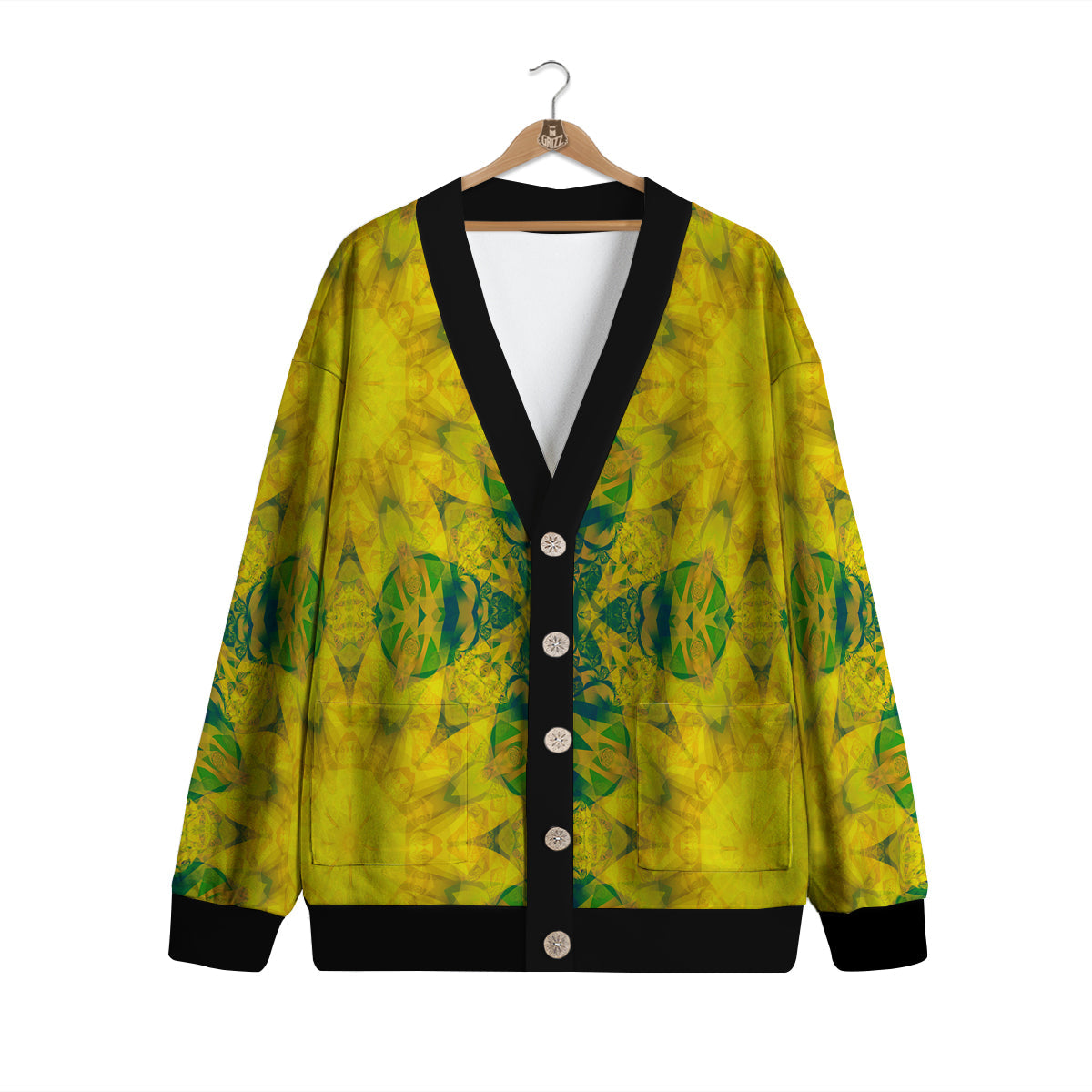 Kaleidoscope Flower Yellow Print Pattern Cardigan-grizzshop