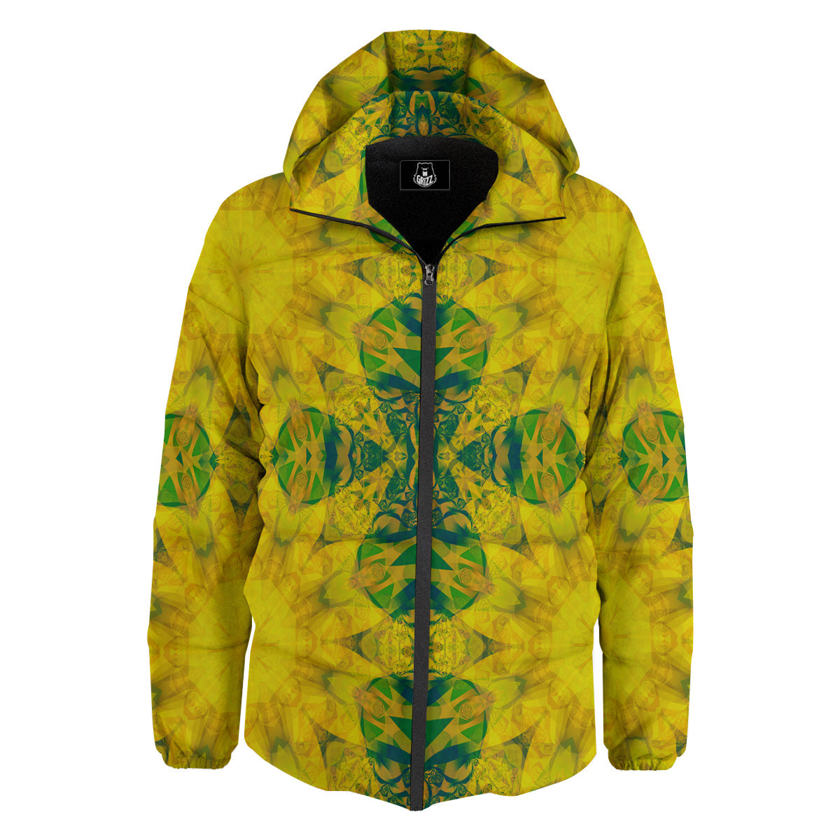 Kaleidoscope Flower Yellow Print Pattern Down Jacket-grizzshop