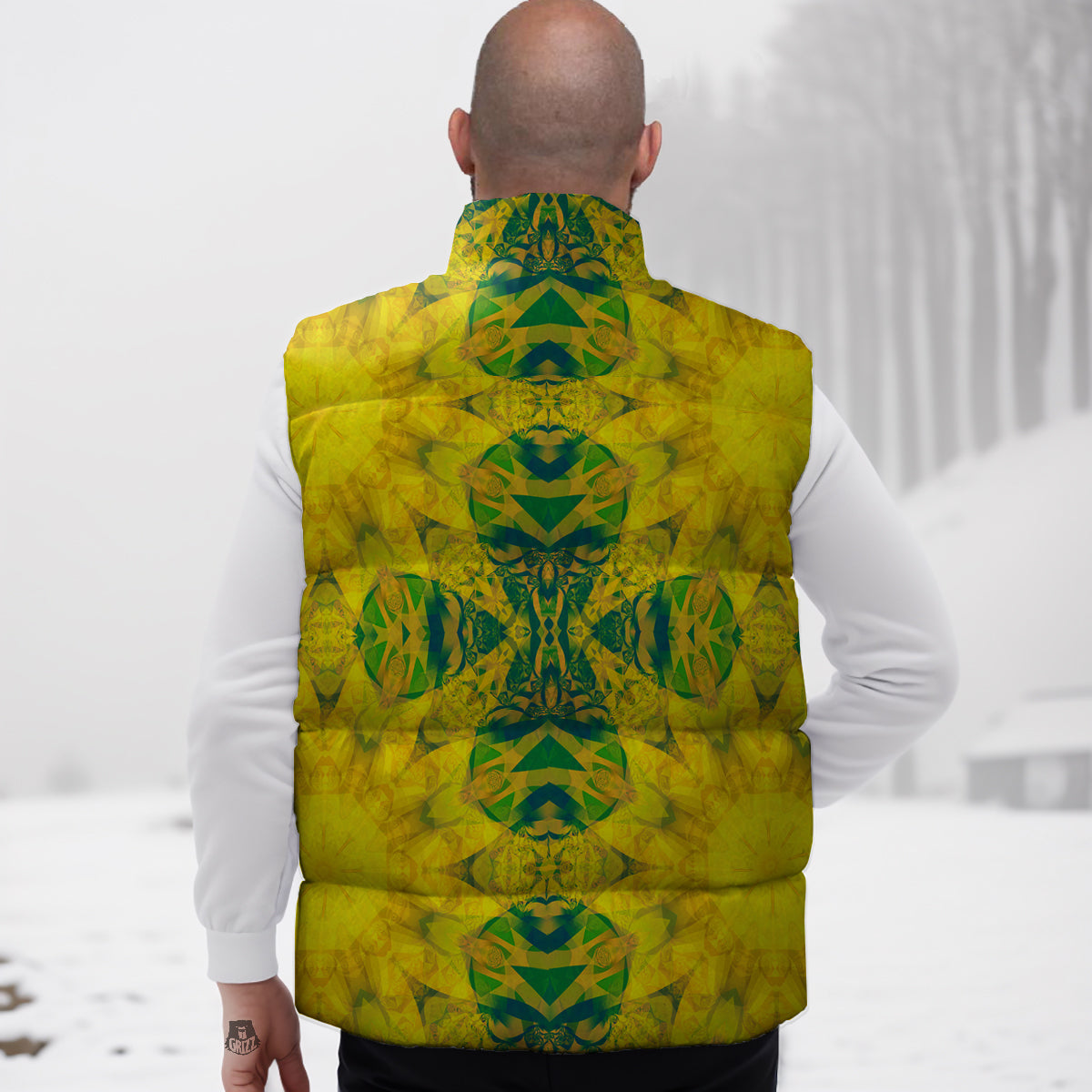 Kaleidoscope Flower Yellow Print Pattern Down Vest