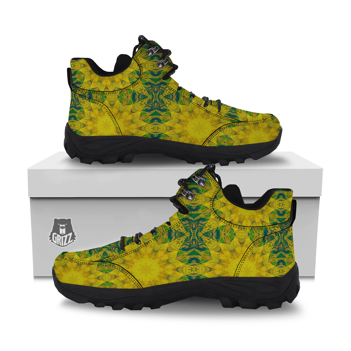 Kaleidoscope Flower Yellow Print Pattern Hiking Shoes-grizzshop