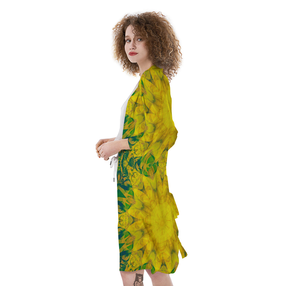 Kaleidoscope Flower Yellow Print Pattern Kimono-grizzshop
