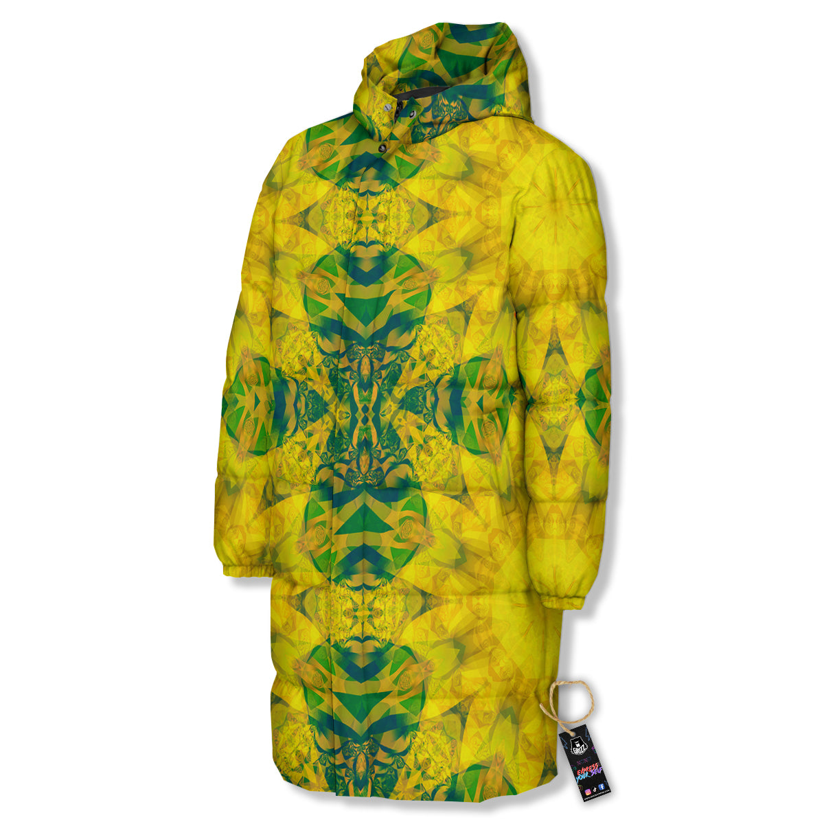 Kaleidoscope Flower Yellow Print Pattern Long Down Jacket-grizzshop