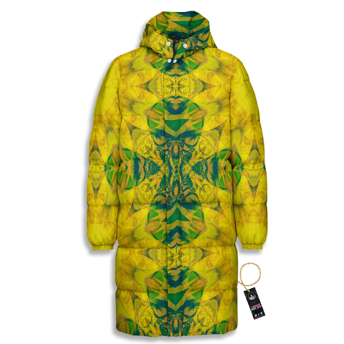 Kaleidoscope Flower Yellow Print Pattern Long Down Jacket-grizzshop