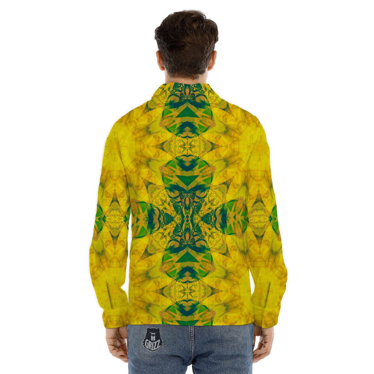 Kaleidoscope Flower Yellow Print Pattern Men's Dress Shirts-grizzshop