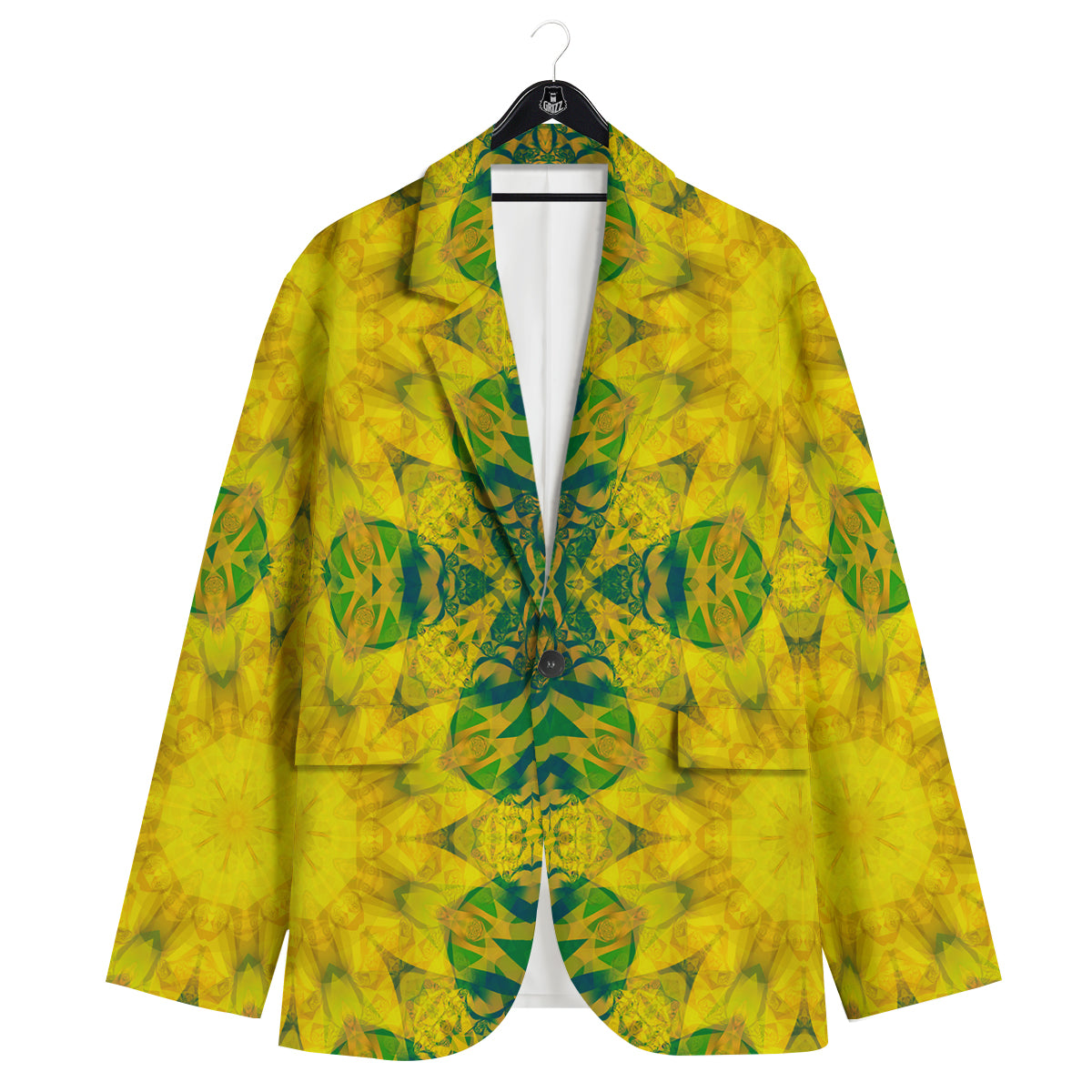 Kaleidoscope Flower Yellow Print Pattern Men's Sport Coat-grizzshop