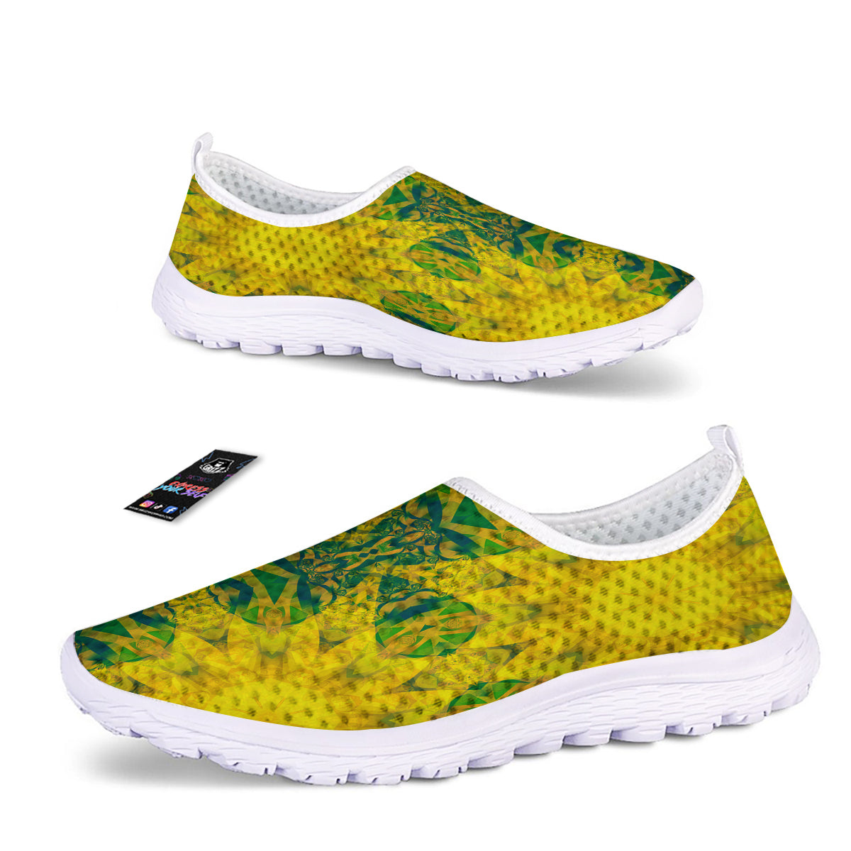 Kaleidoscope Flower Yellow Print Pattern Nurse Shoes-grizzshop