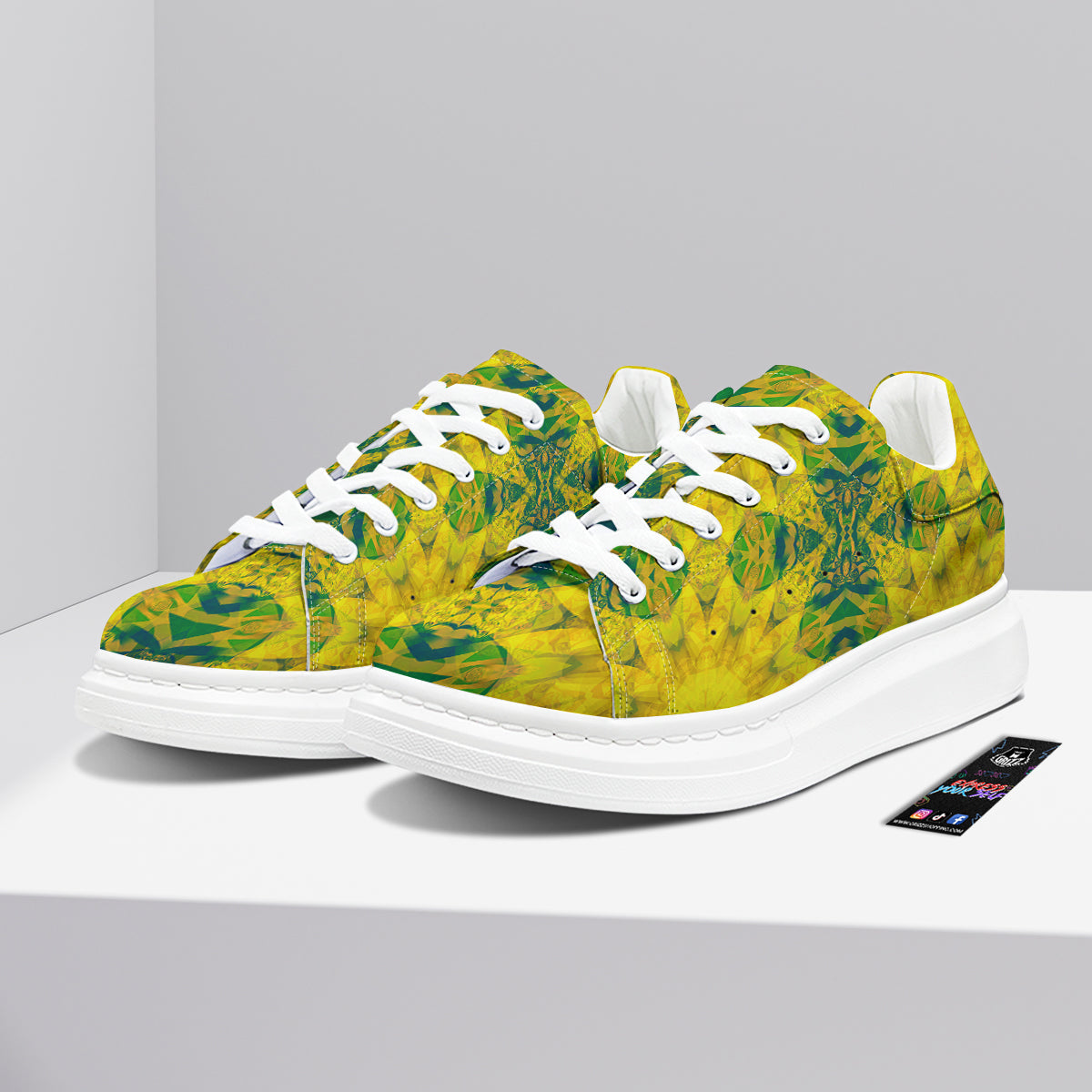 Kaleidoscope Flower Yellow Print Pattern Platform Shoes-grizzshop