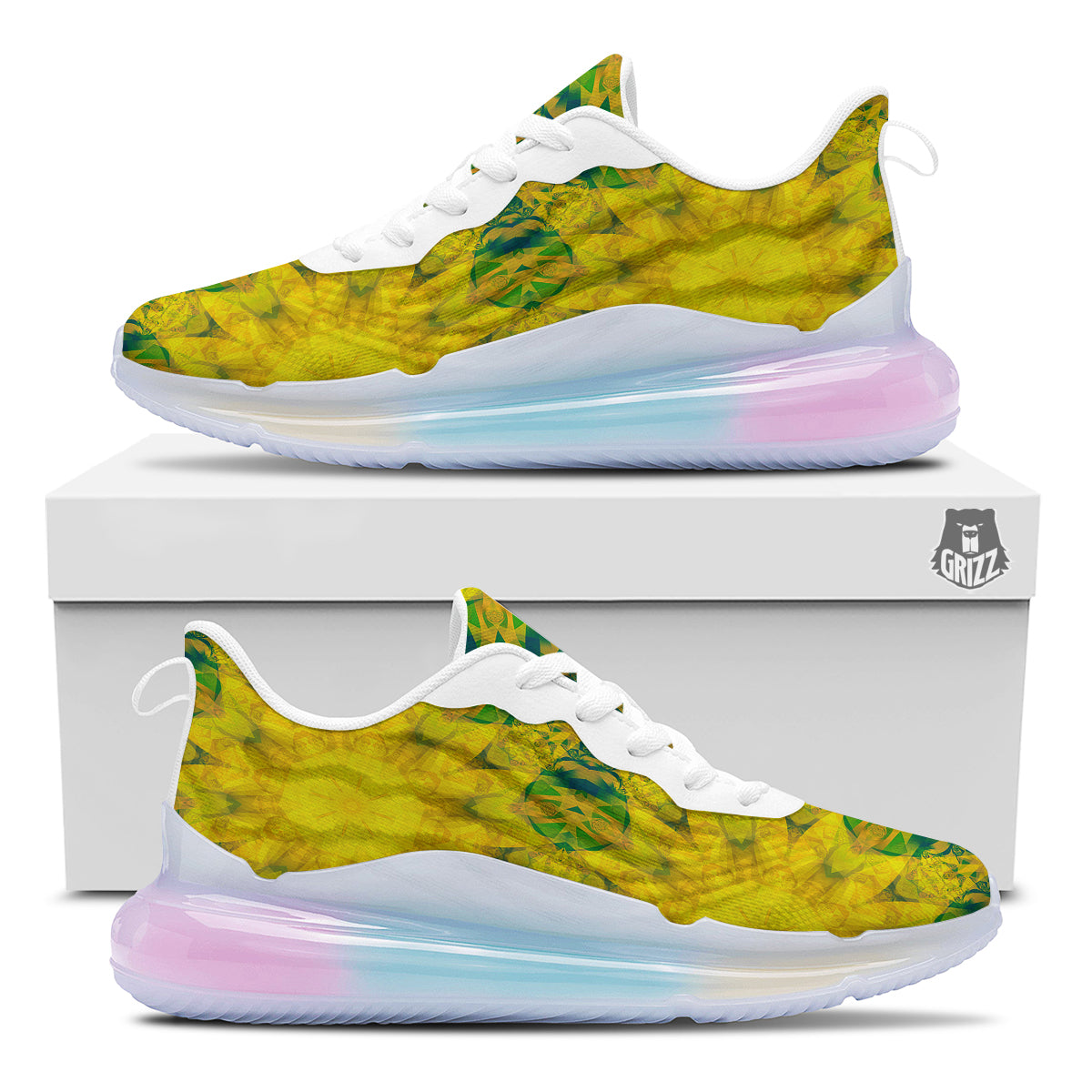 Kaleidoscope Flower Yellow Print Pattern Running Sneakers-grizzshop
