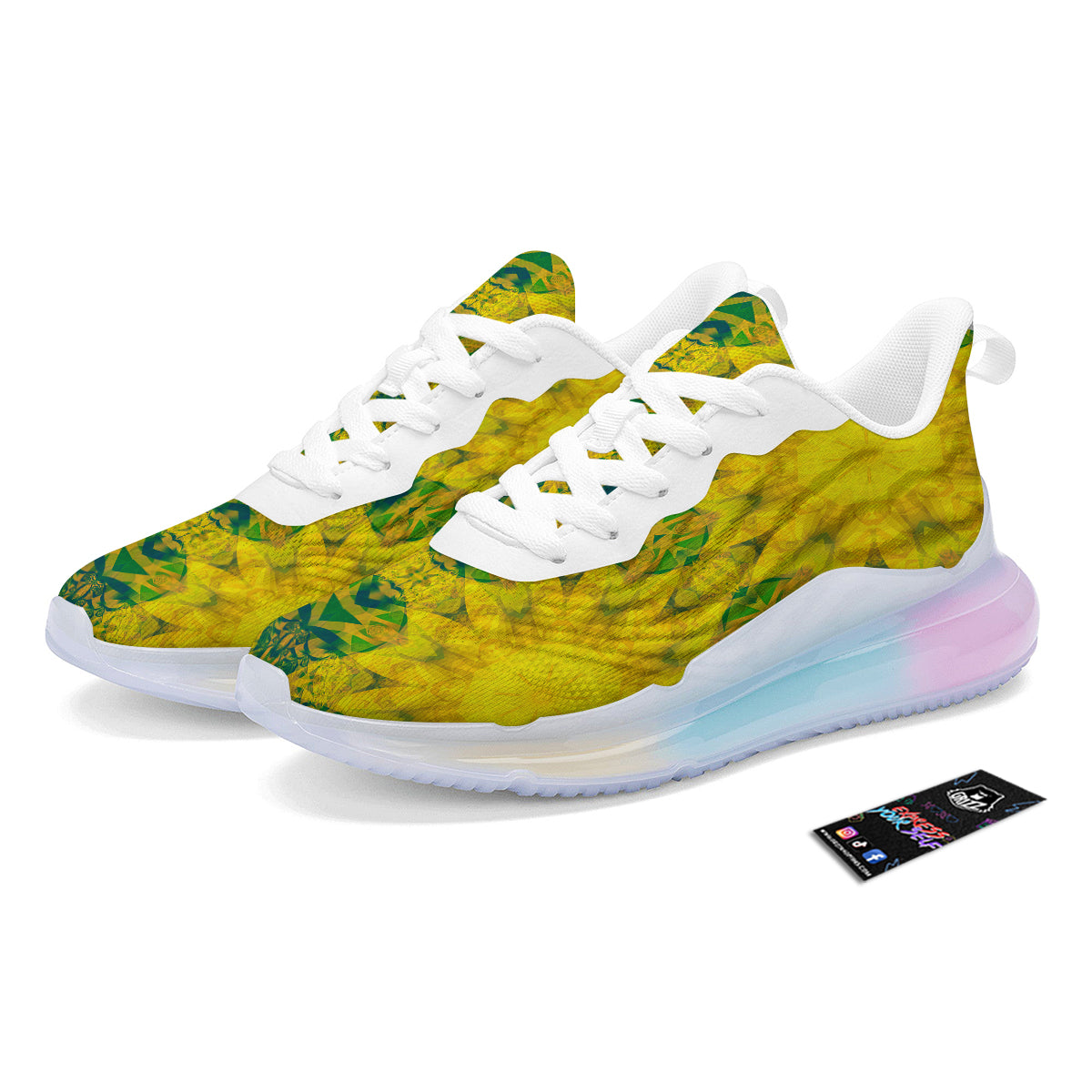 Kaleidoscope Flower Yellow Print Pattern Running Sneakers-grizzshop