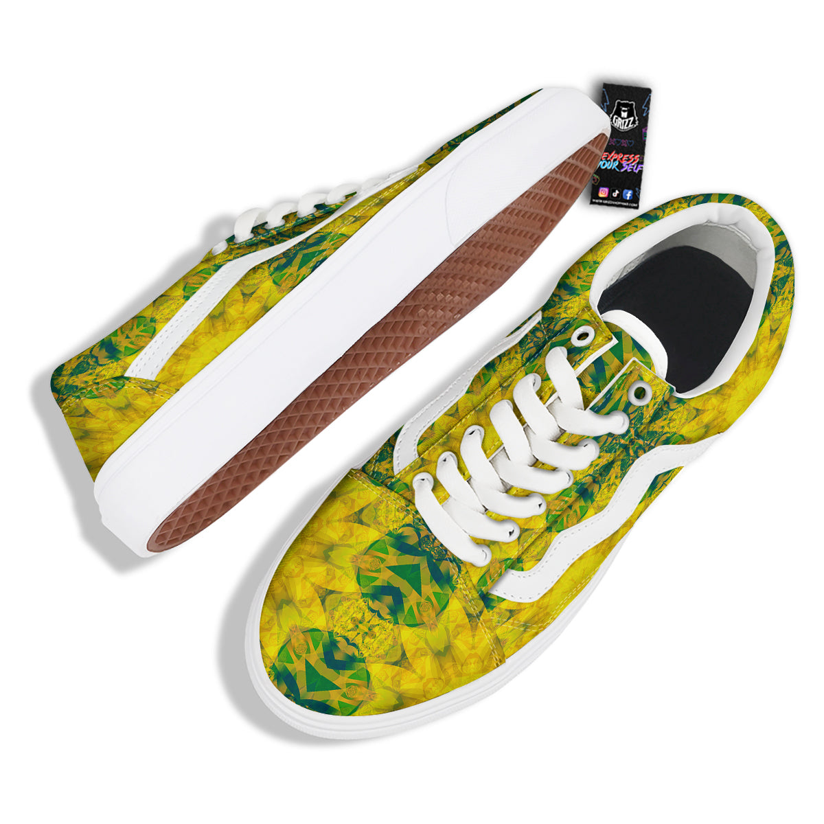 Kaleidoscope Flower Yellow Print Pattern Skate Shoes-grizzshop