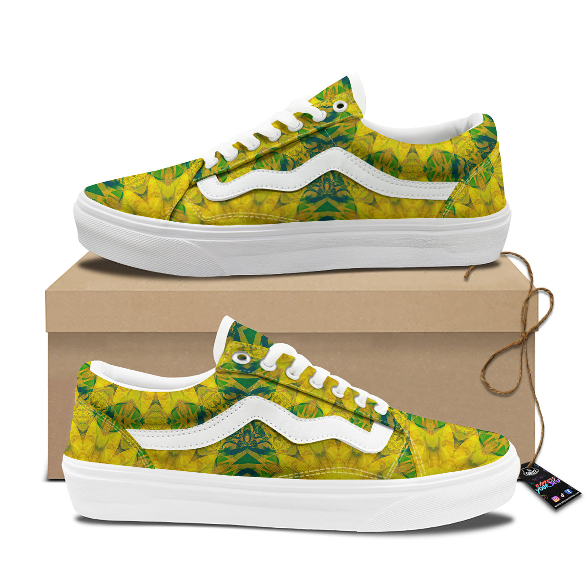 Kaleidoscope Flower Yellow Print Pattern Skate Shoes-grizzshop