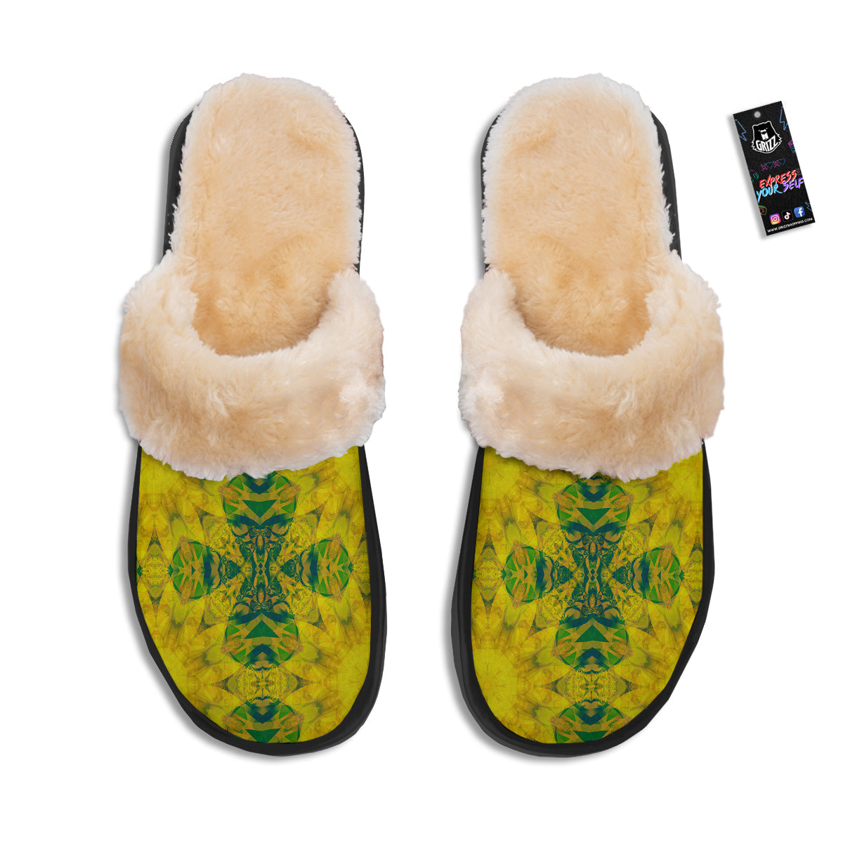 Kaleidoscope Flower Yellow Print Pattern Slippers-grizzshop