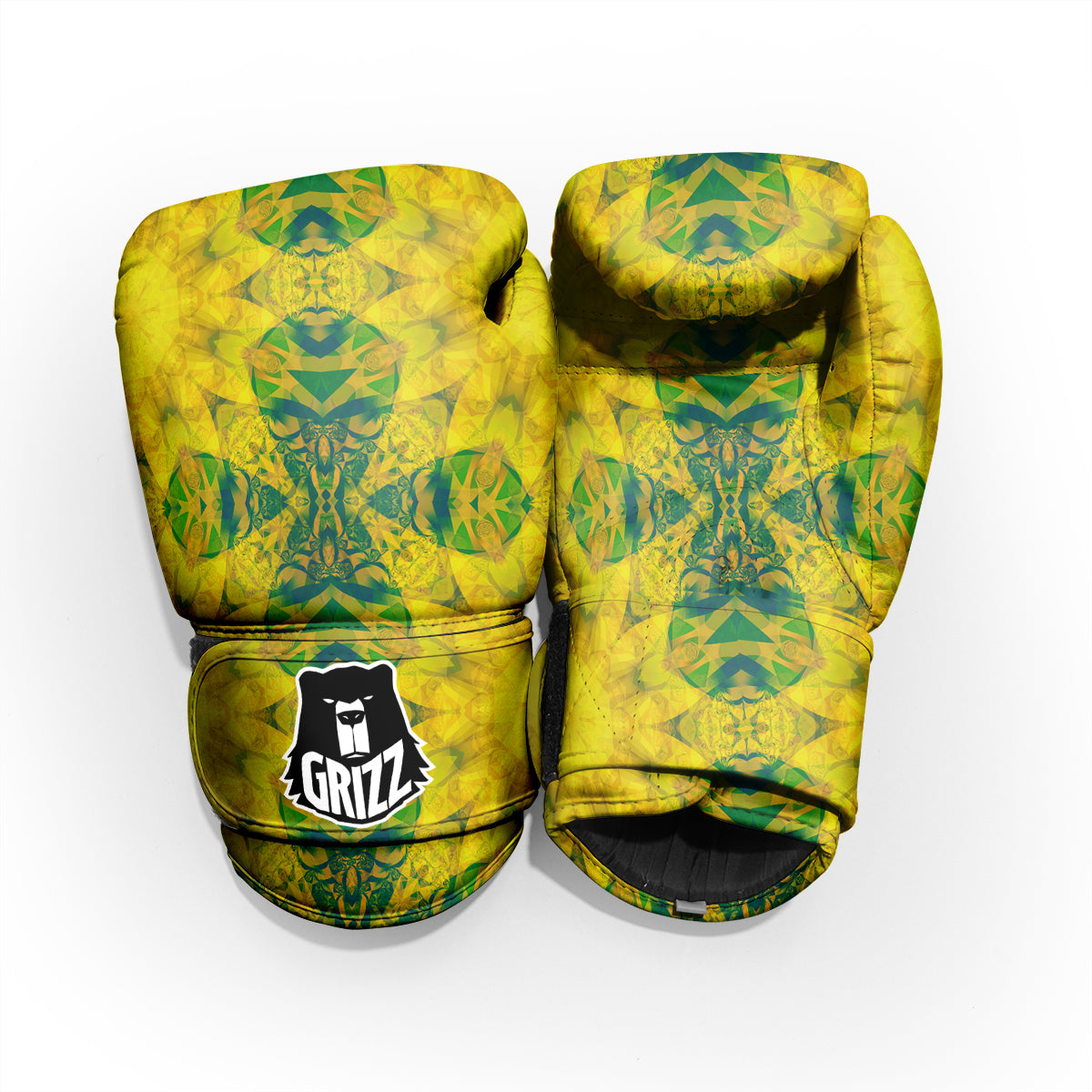 Kaleidoscope Flower Yellow Print Pattern Pro Boxing Glove
