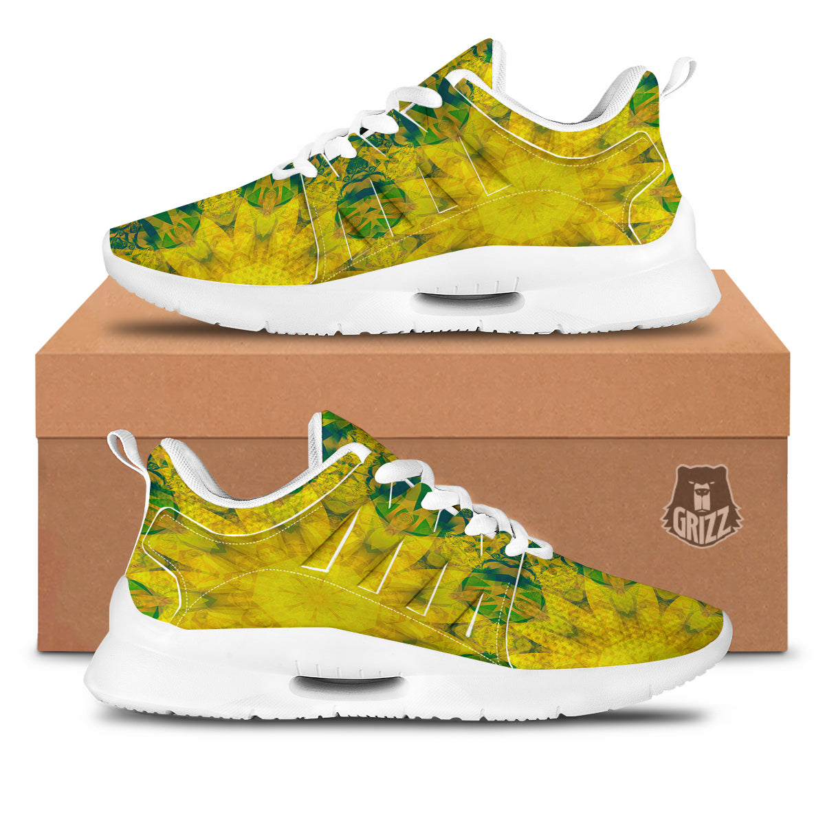 Kaleidoscope Flower Yellow Print Pattern Tennis Shoes-grizzshop