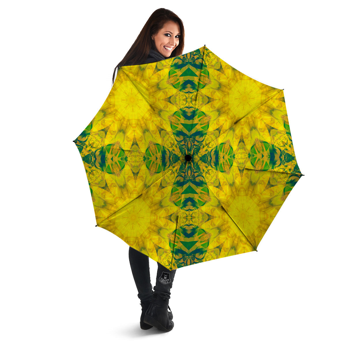 Kaleidoscope Flower Yellow Print Pattern Umbrella-grizzshop