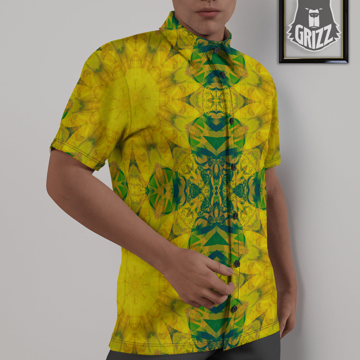 Kaleidoscope Flower Yellow Print Pattern Untucked Shirts-grizzshop