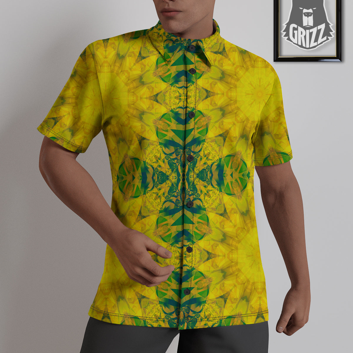 Kaleidoscope Flower Yellow Print Pattern Untucked Shirts-grizzshop