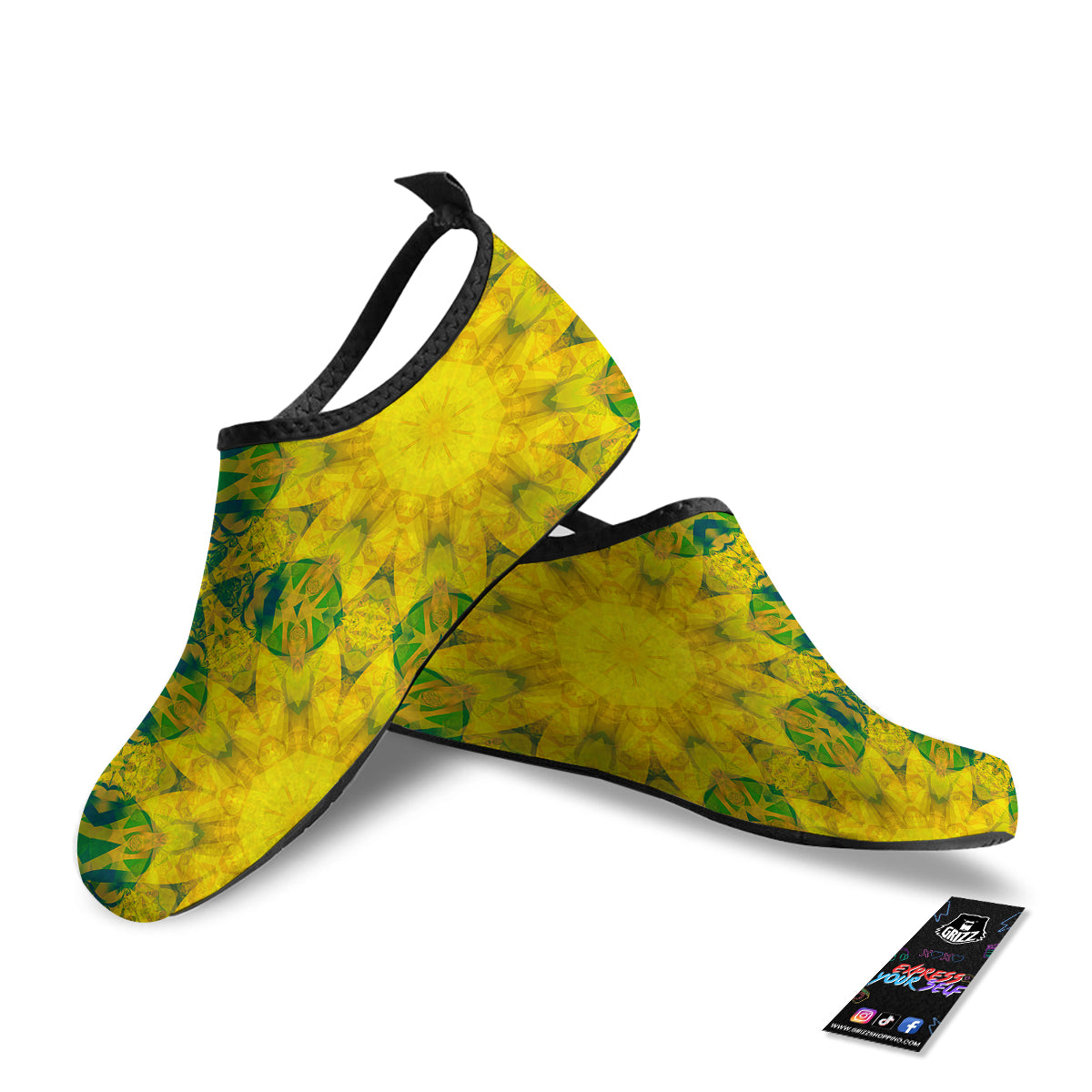 Kaleidoscope Flower Yellow Print Pattern Water Shoes-grizzshop