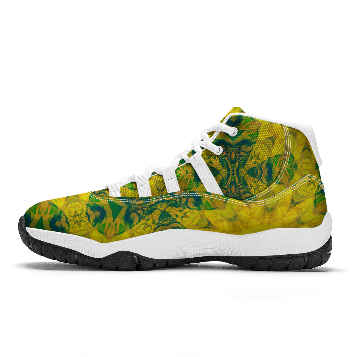 Kaleidoscope Flower Yellow Print Pattern White Bball Shoes-grizzshop