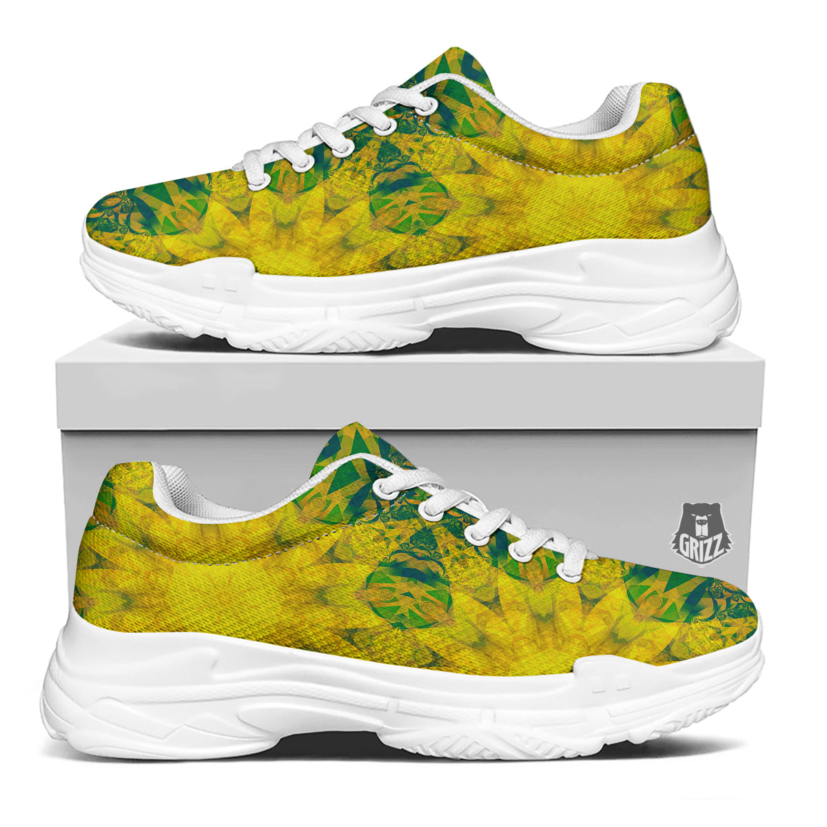 Kaleidoscope Flower Yellow Print Pattern White Chunky Shoes-grizzshop