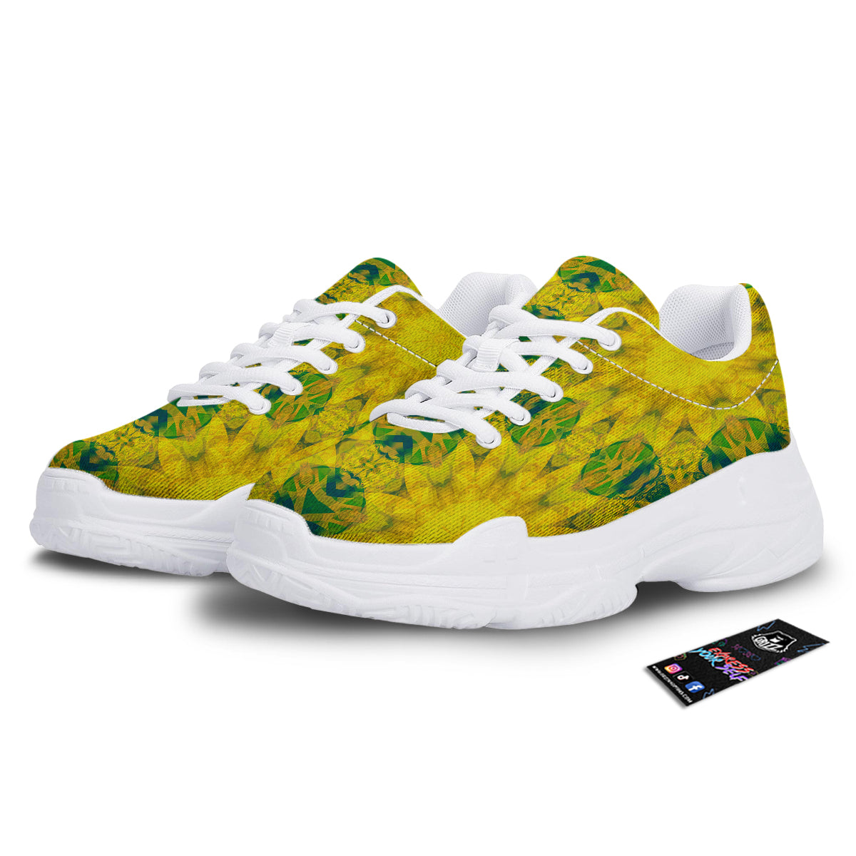 Kaleidoscope Flower Yellow Print Pattern White Chunky Shoes-grizzshop