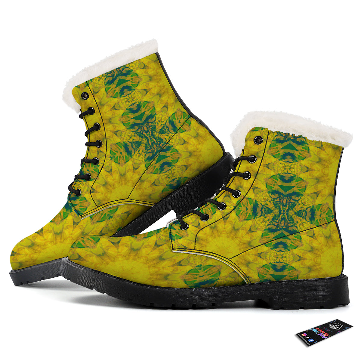 Kaleidoscope Flower Yellow Print Pattern Winter Boots-grizzshop
