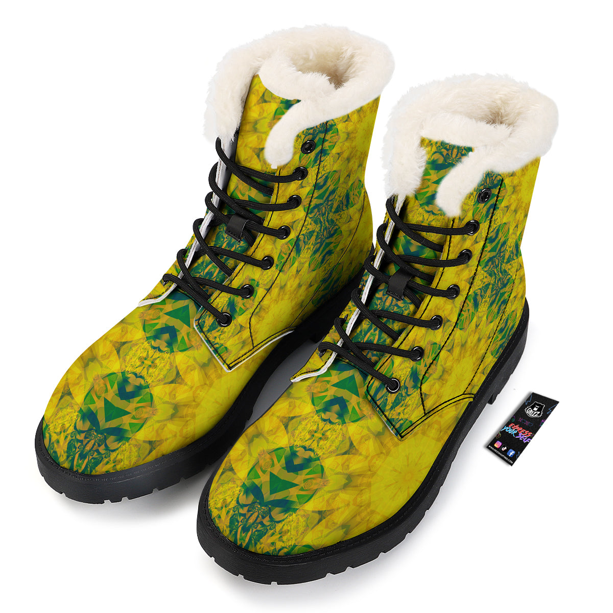 Kaleidoscope Flower Yellow Print Pattern Winter Boots-grizzshop
