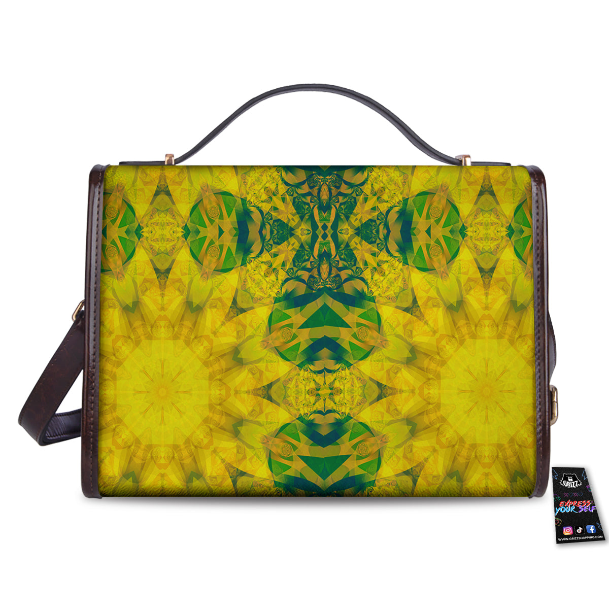 Kaleidoscope Flower Yellow Print Pattern Women's Satchel Bag-grizzshop